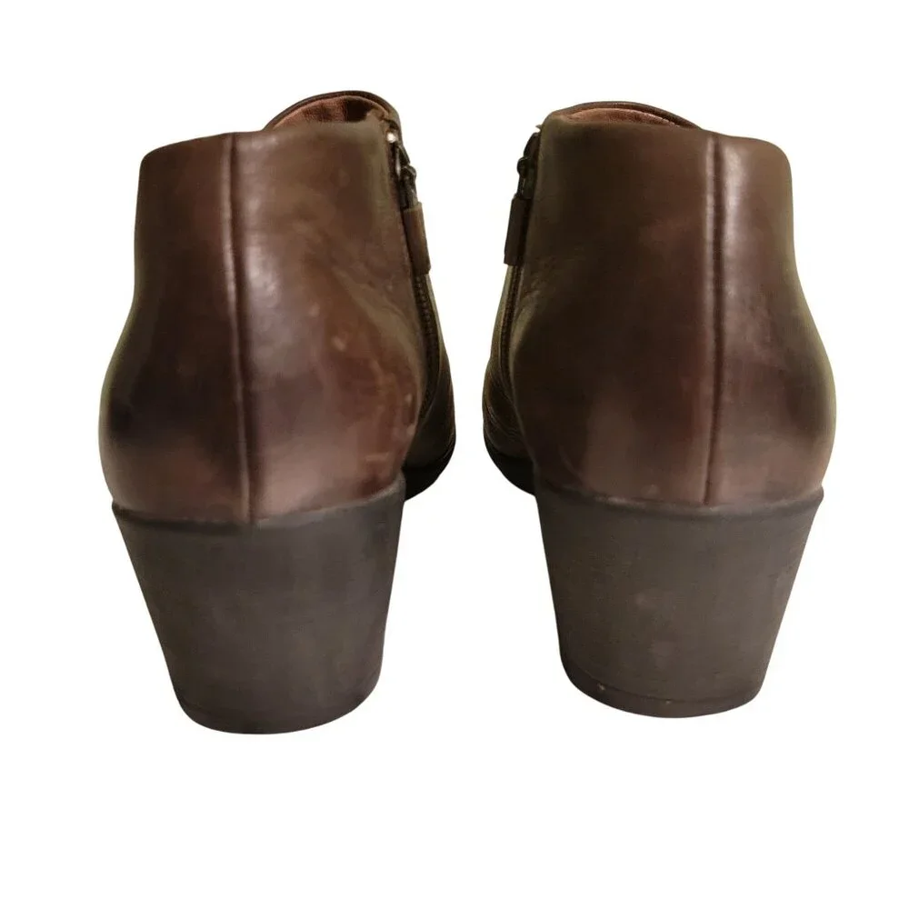 Dansko Burnished Brown Leather Ankle Boots 37 Side Zip Block Heels RAINA 6.5‎ 7